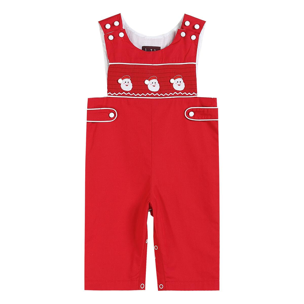 Red & Wht. Santa Smock Overalls