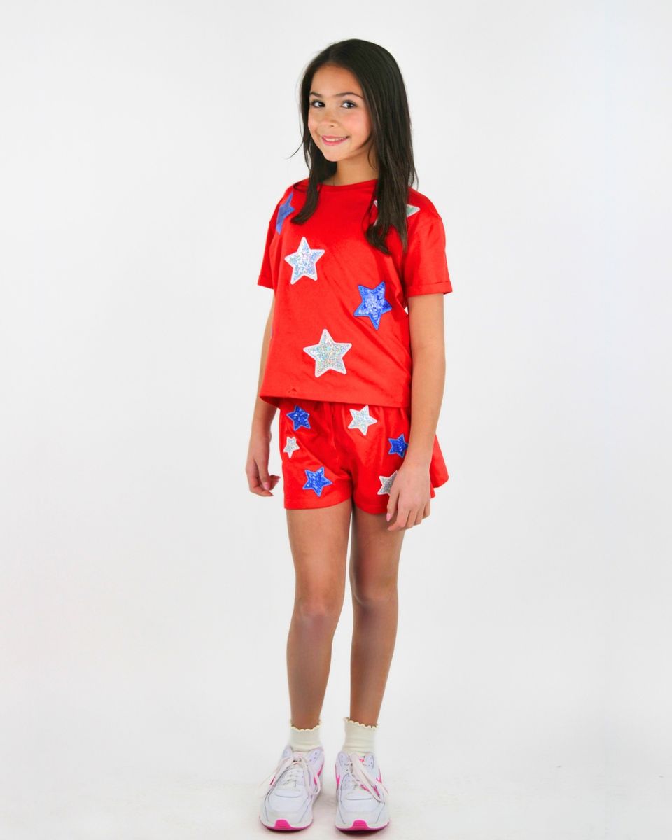 White and blue sequins stars shirt