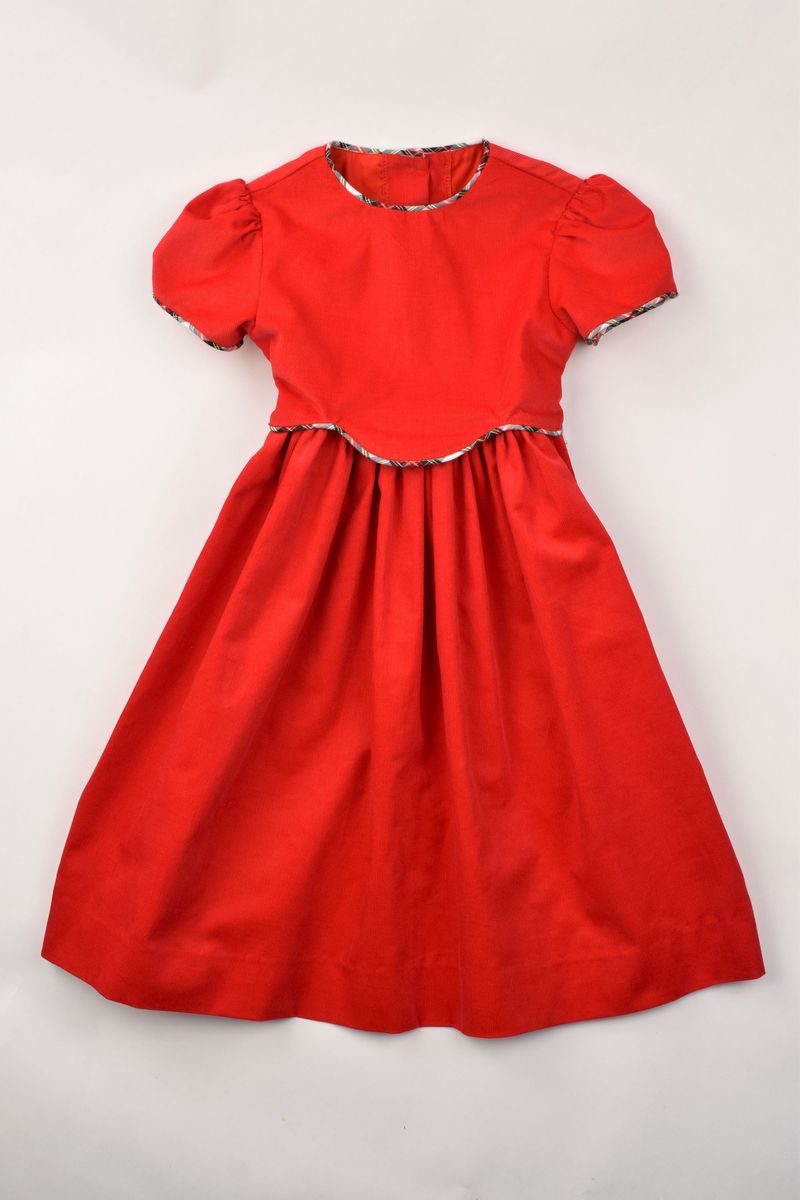 Red Waistline Dress/Plaid Cording
