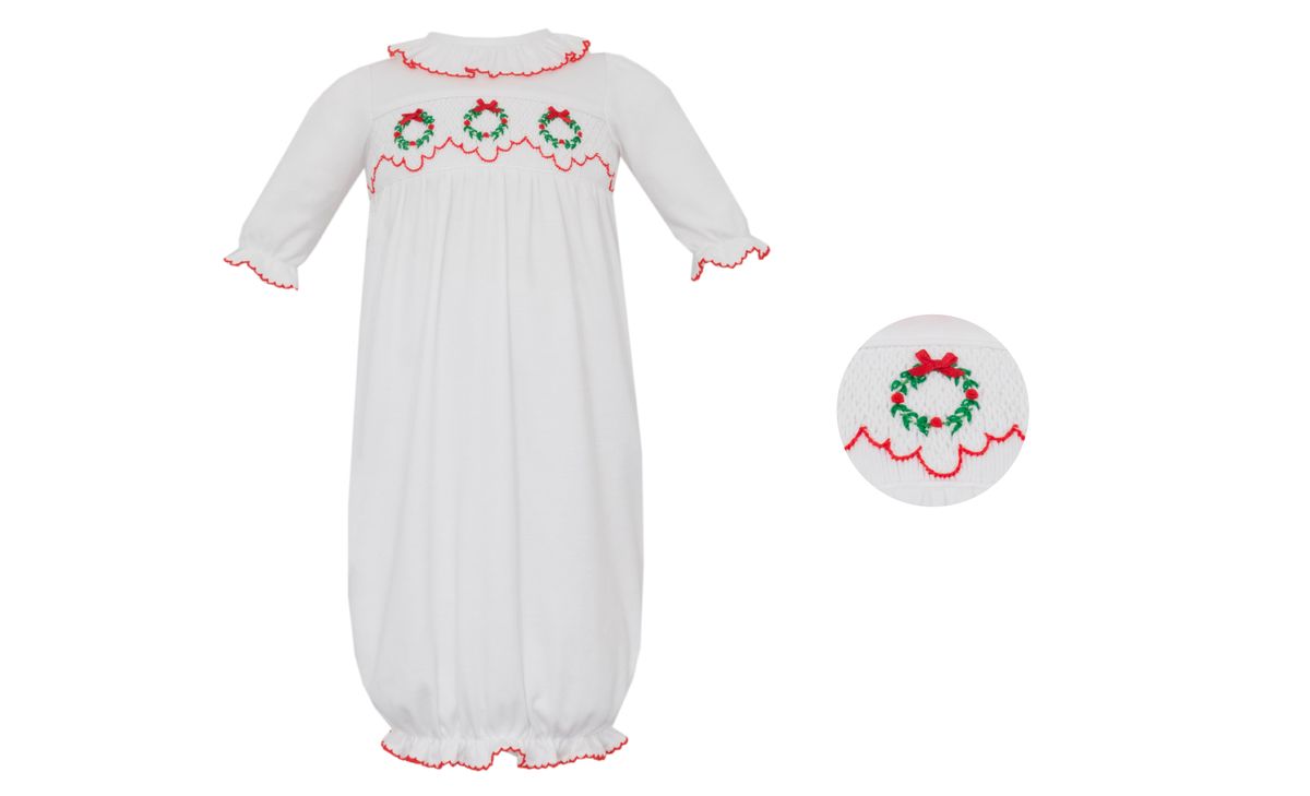 Wht Smock Wreath Sack-0/3M