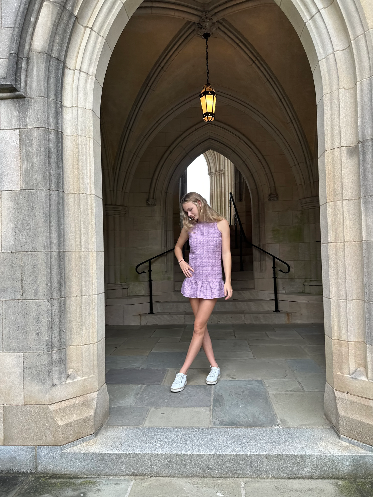 Lavender Tweed Ruffle Dress