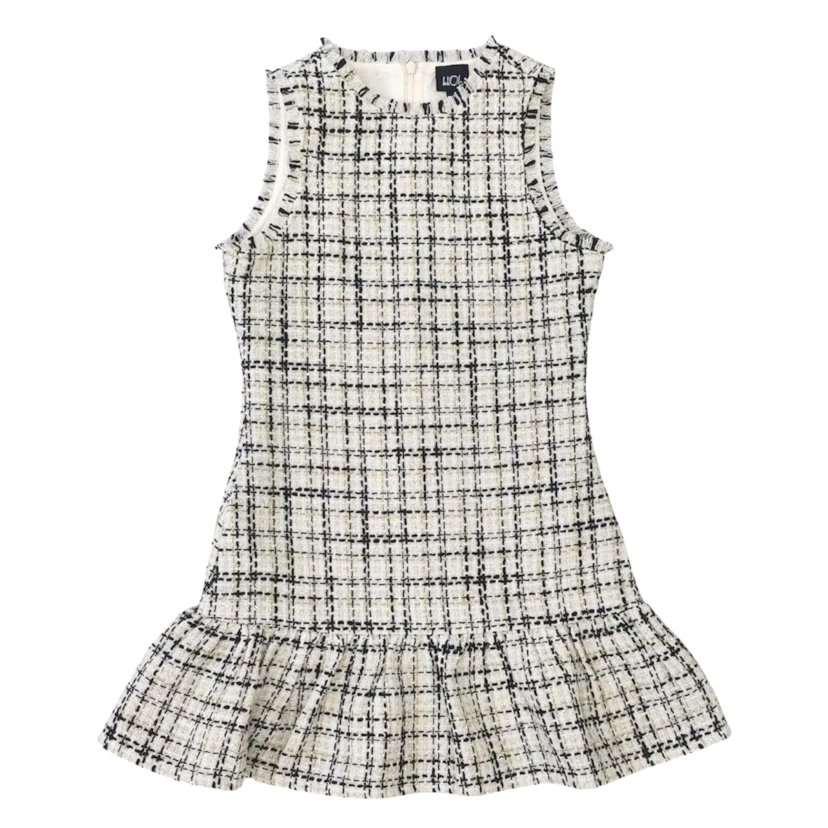 Blk/Wht/Gold Tweed Ruffle Dress