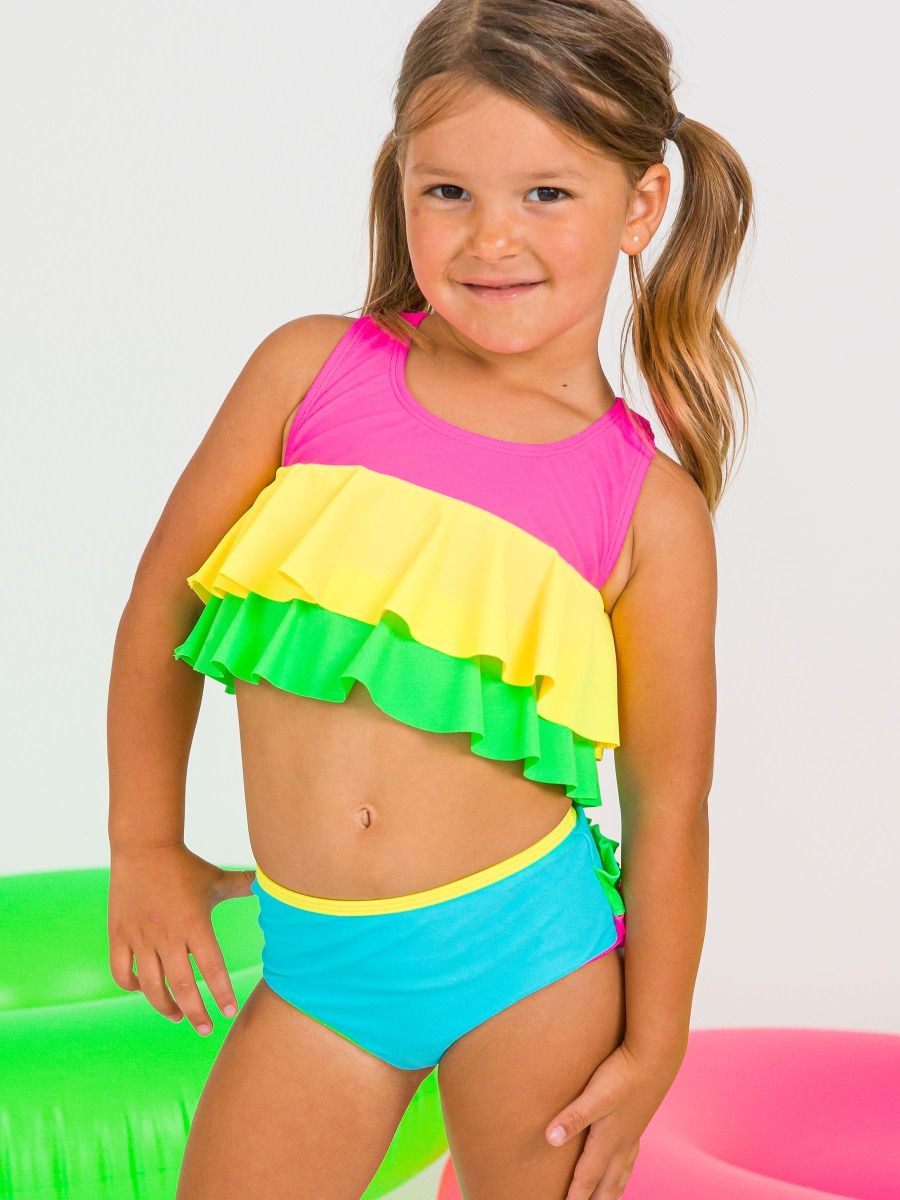 Neon Block Flounce Bikini