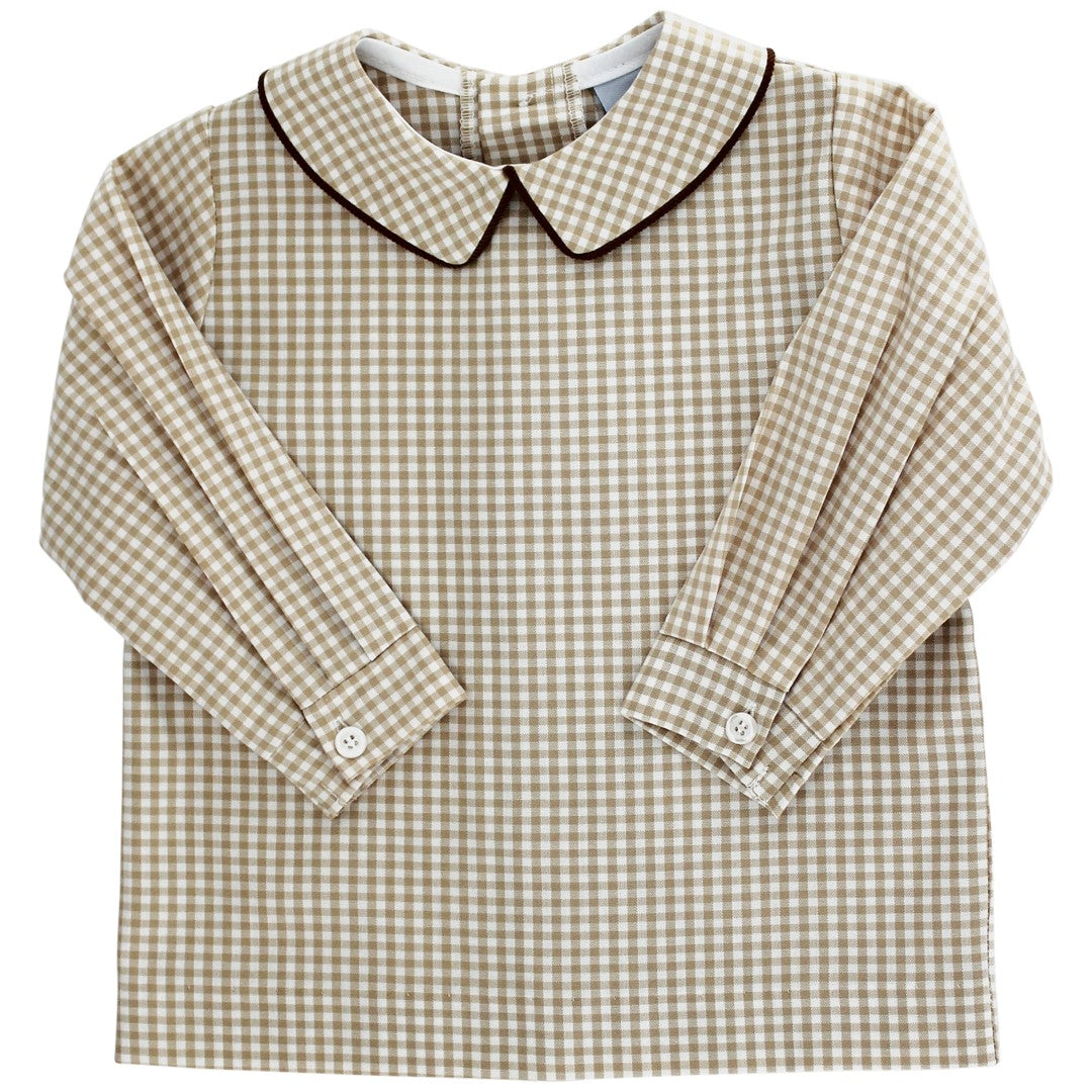 Khaki Check - Boys Piped Shirt