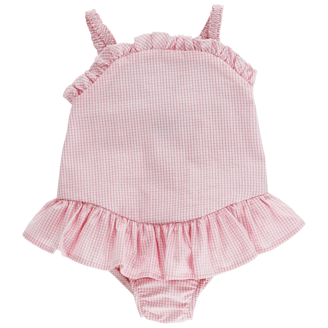 Swimsuit W/ Ruffle - Pink Check Seersucker