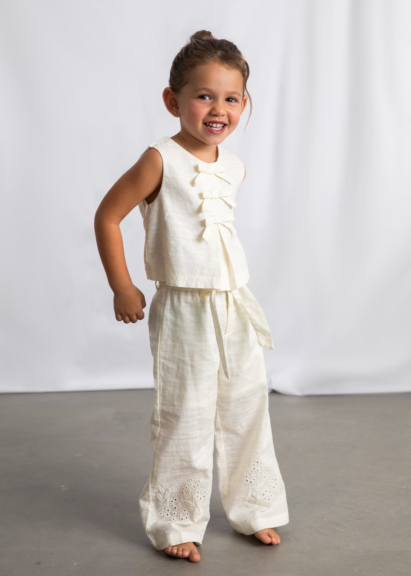 Linen Tie Bow Pant - Bone