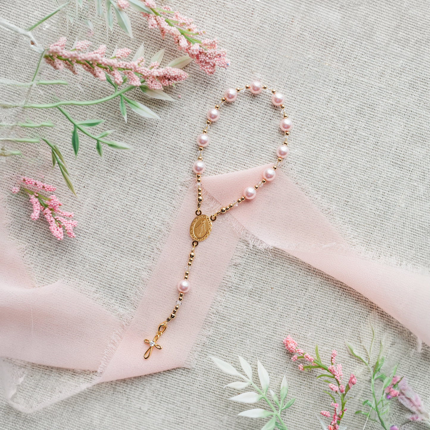 Pink Rosary - 14K Gold