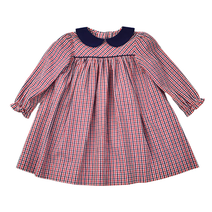 Red & Navy Long Sleeve Dress