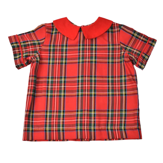 Red Plaid Corduroy Short Set
