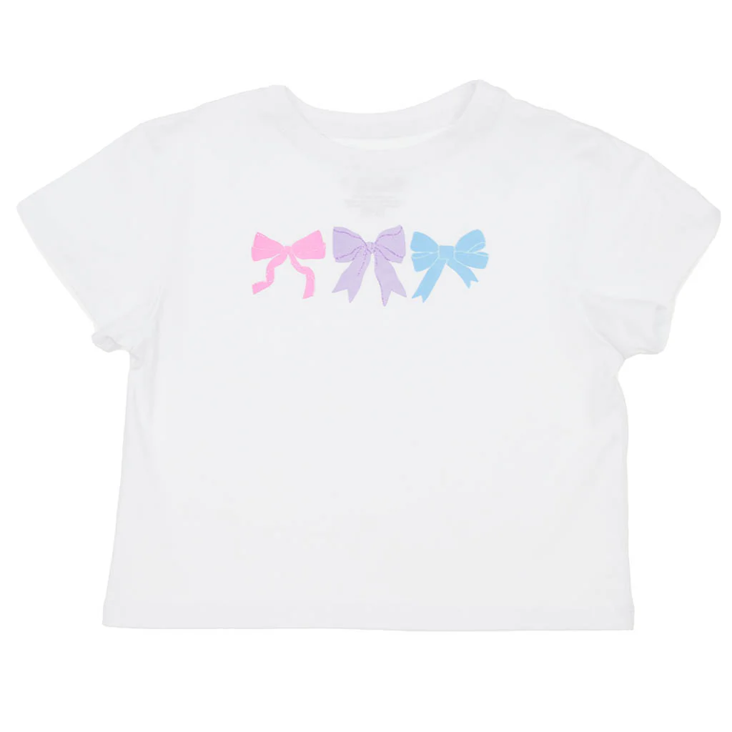 White Boxy Tee - Pastel Bows