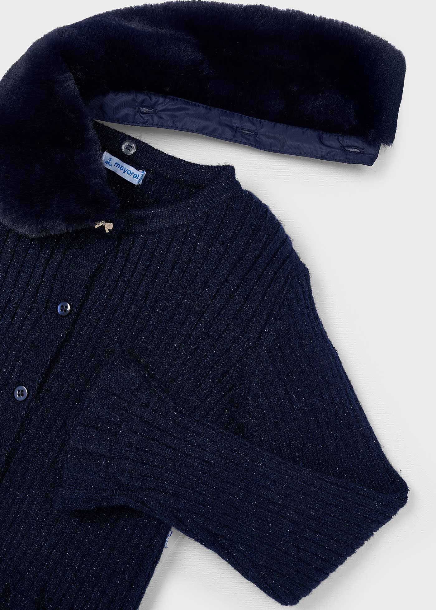 Faux Fur Collar Cardigan - Navy