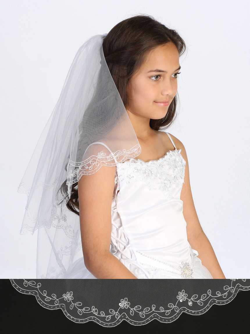 Flower Emb. Bead Veil - 600