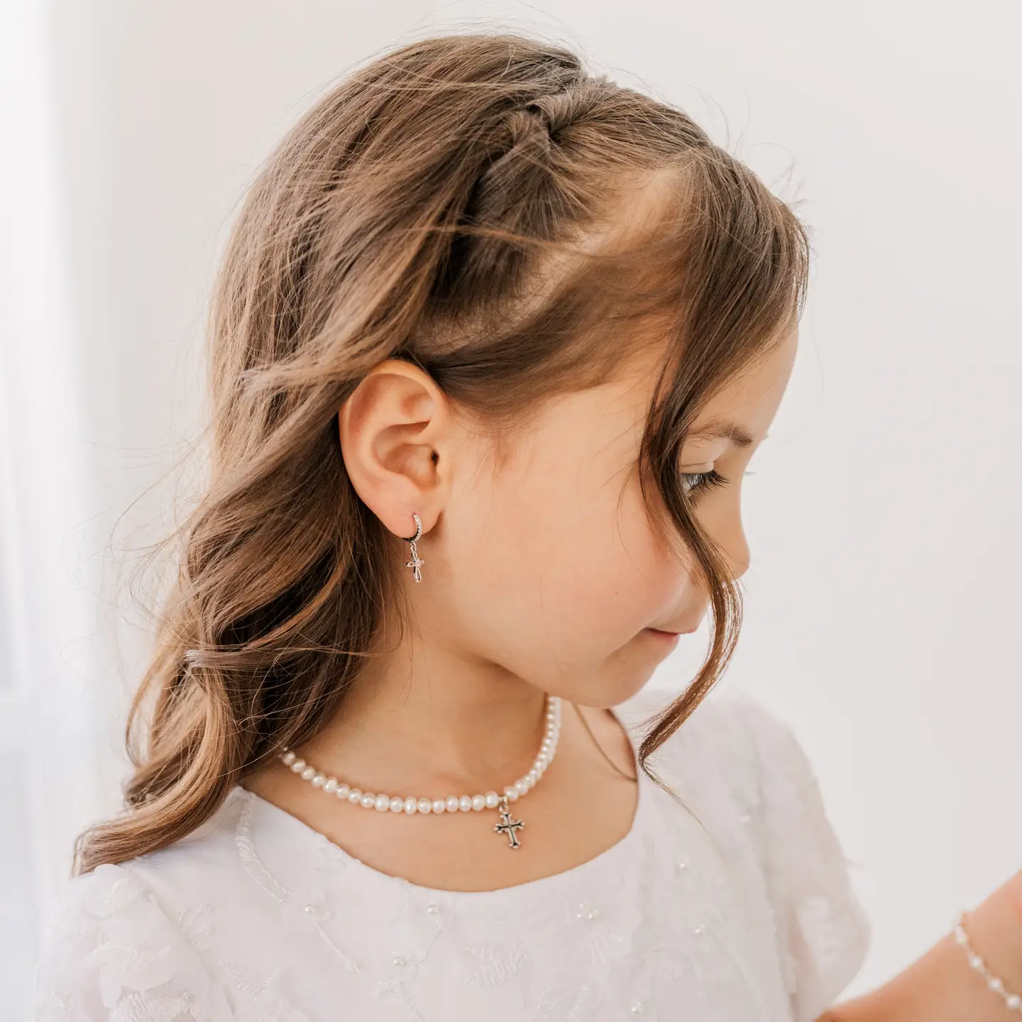 Pearl Cross Necklace - Silver