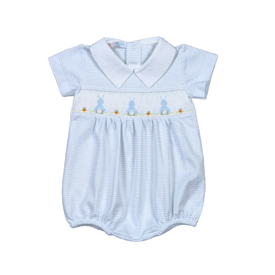 Hand Smocked Bunnies Bubble - Blue