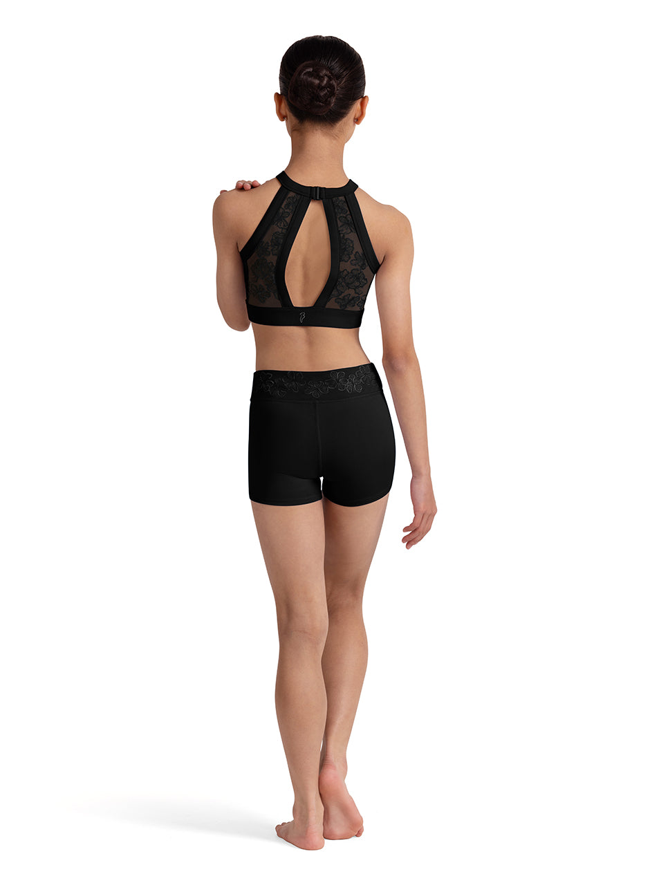 Emb. Mesh Crop Top - Black