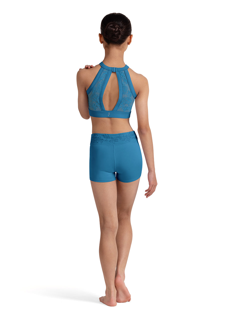 Emb. Mesh Crop Top - Cerulean