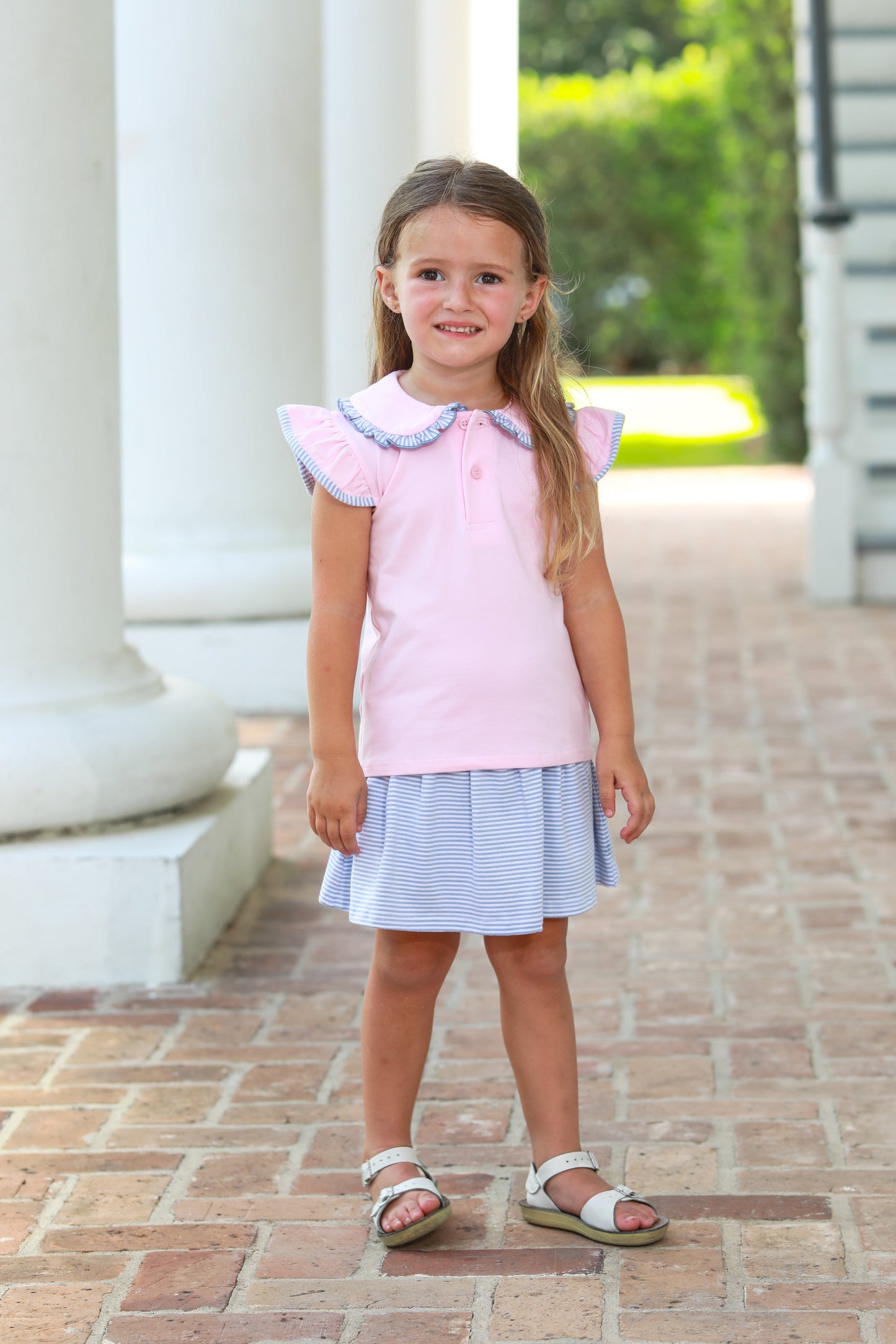 Camilla Skort Set - Light Pink & Dusty Blue Stripe