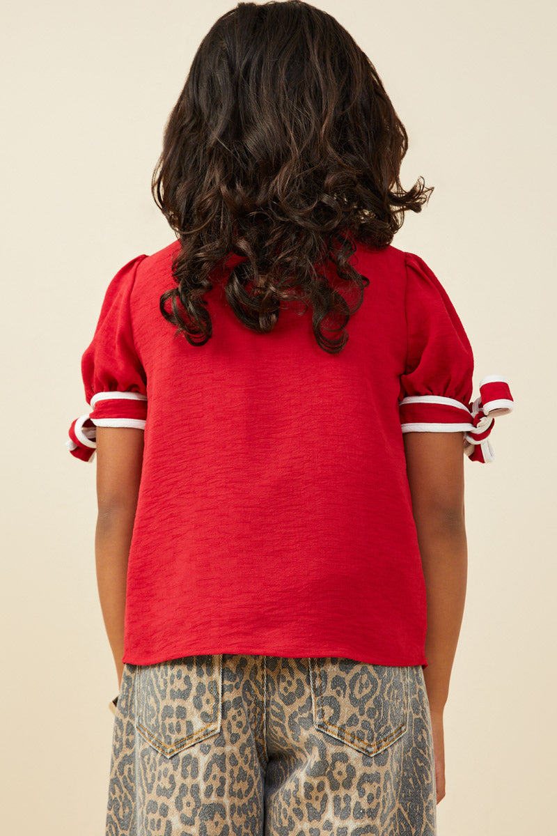 Contrast Piped Tie Top - Red