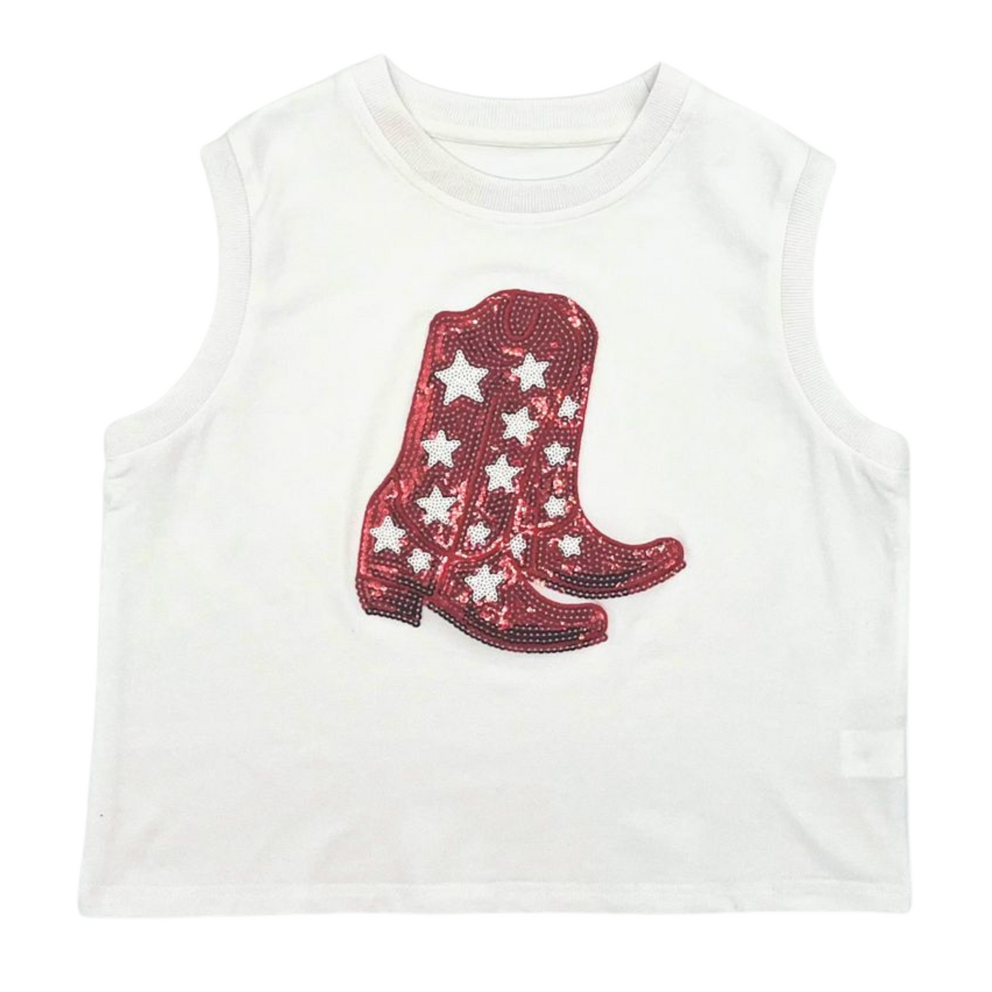 Red/White Sequin Boot Tee