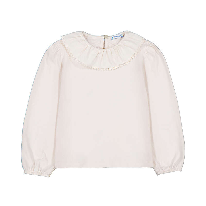 Ecru Ruffled Neckline Blouse-4149