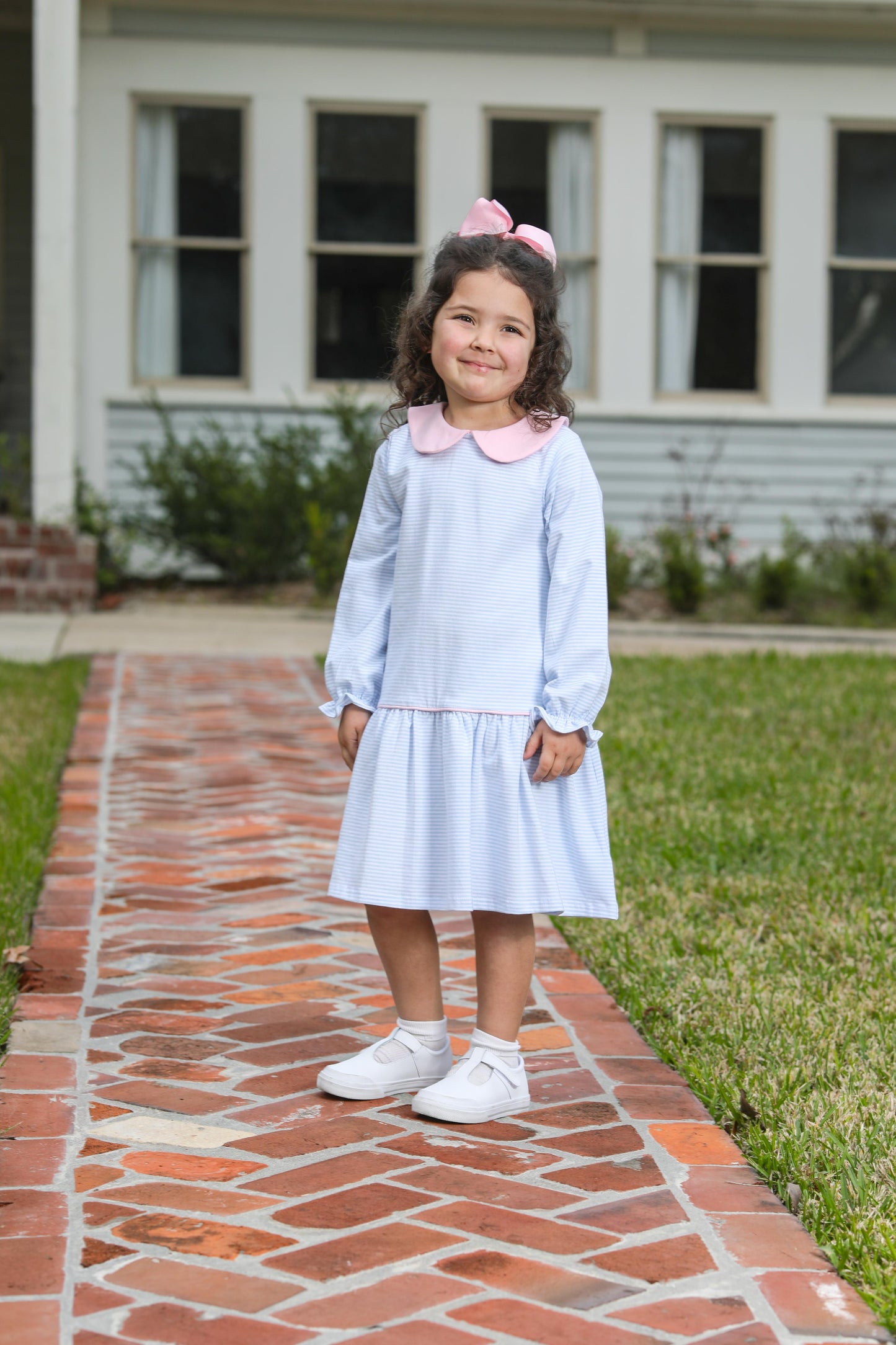 Katherine Dress - Blue Stripe/Pink