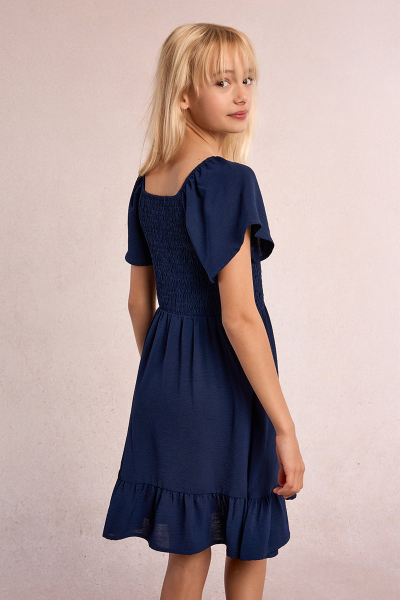 Woven Smocked Navy Dress