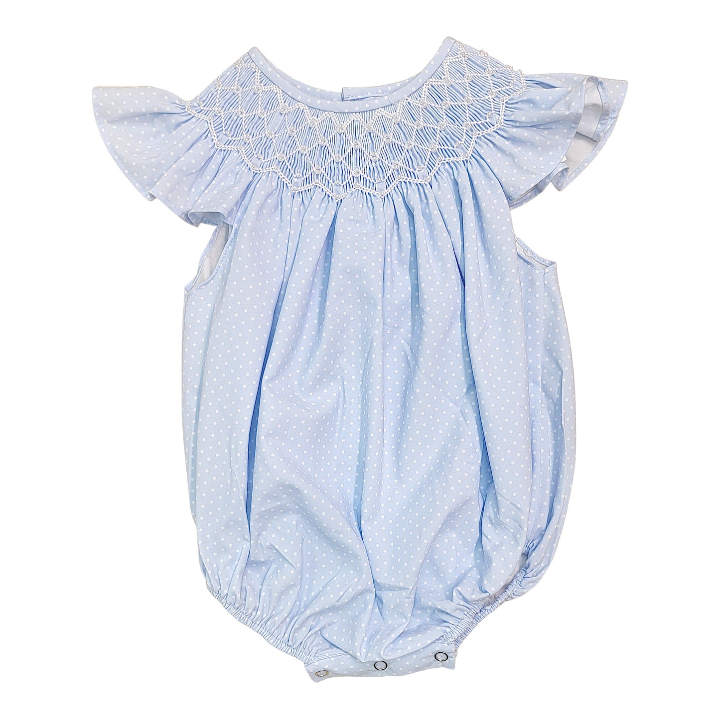 Cathy Blue Polka Dot Pearl Smocked Bubble