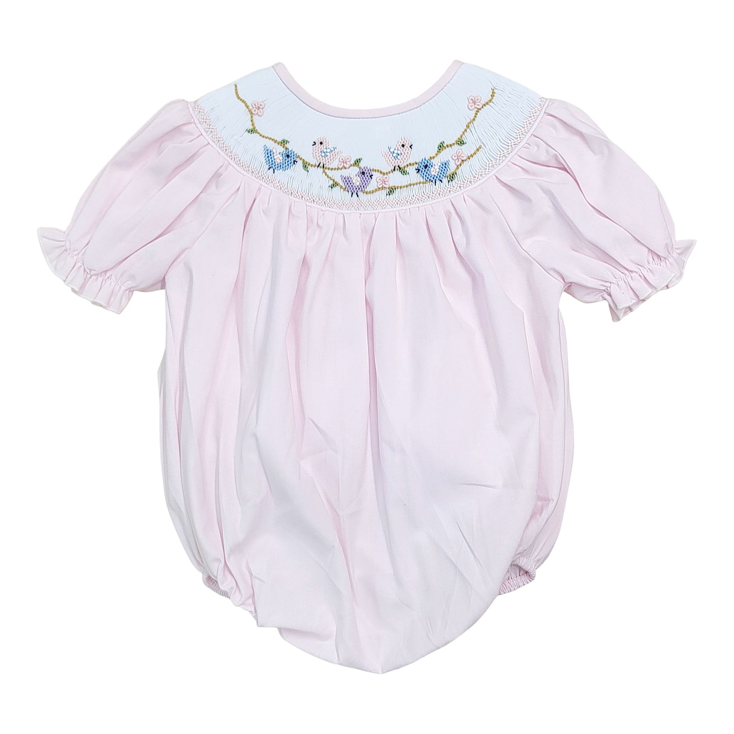 Birds & Blossoms Pink Smocked Bubble