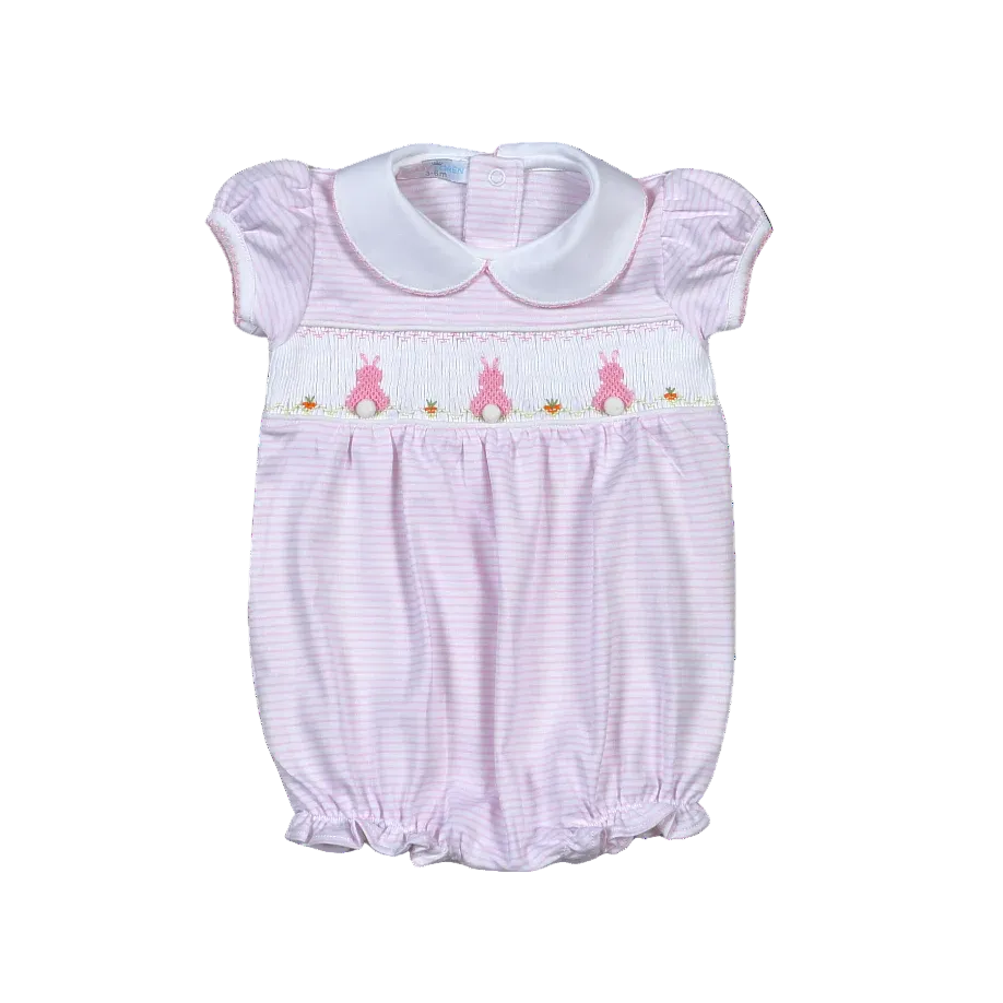 Hand Smocked Bunnies Bubble - Pink