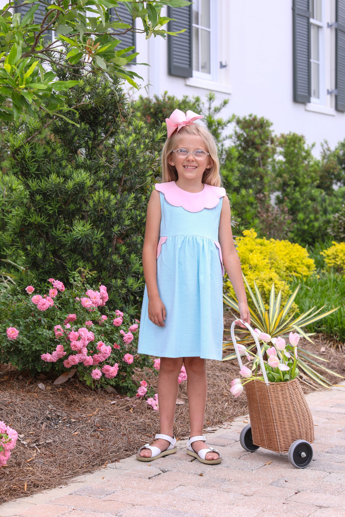 Penelope Dress - Mint Stripe & Light Pink