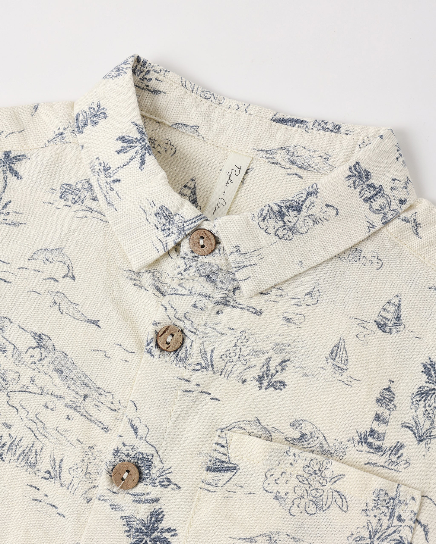Collared S/S Shirt - Ocean Toile