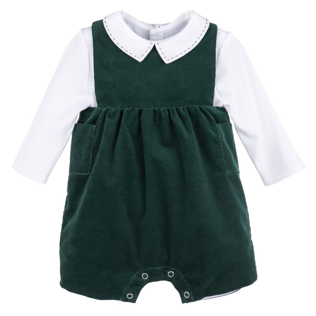 Holly Jolly Velvet Overall - Green