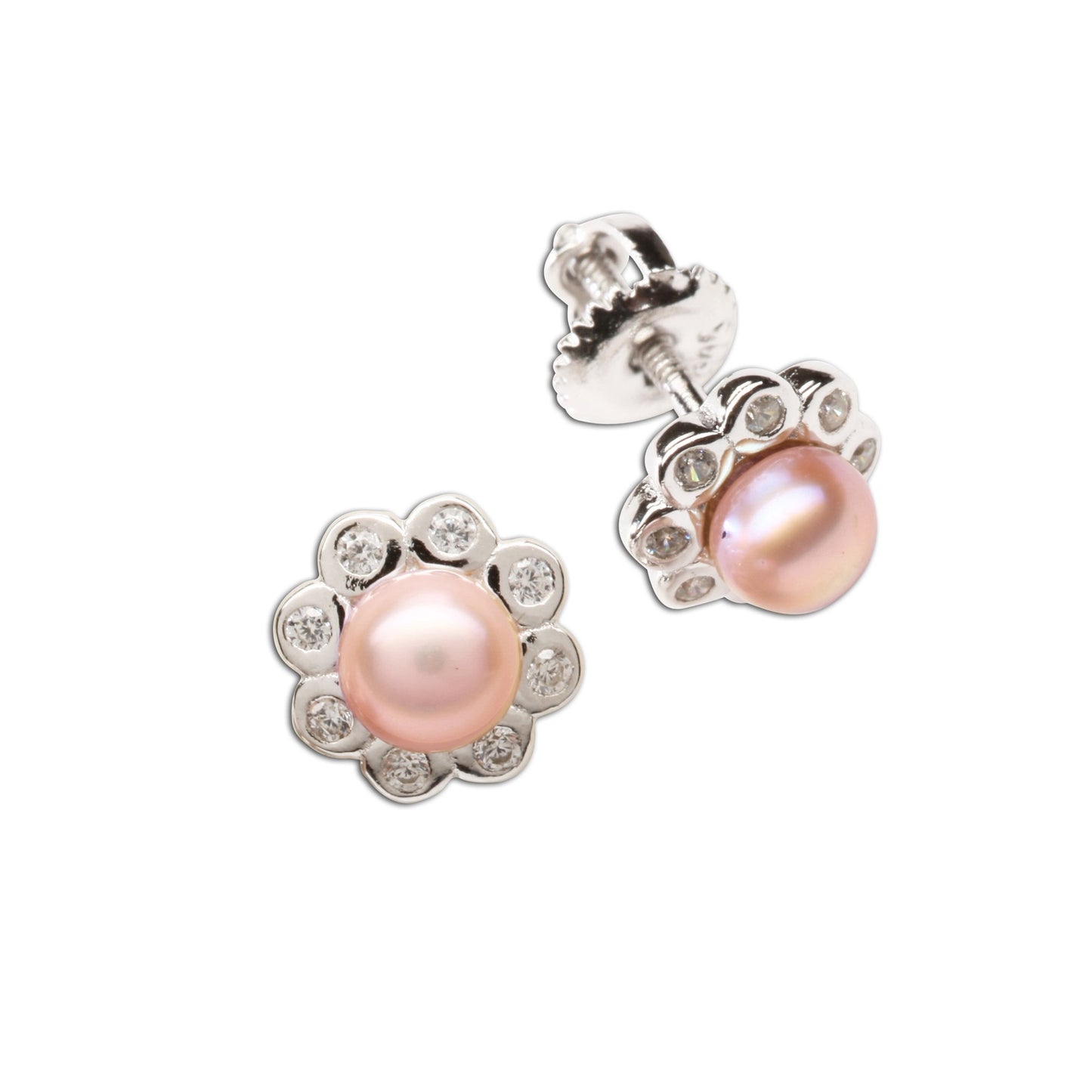Pearl Button Earrings - Pink
