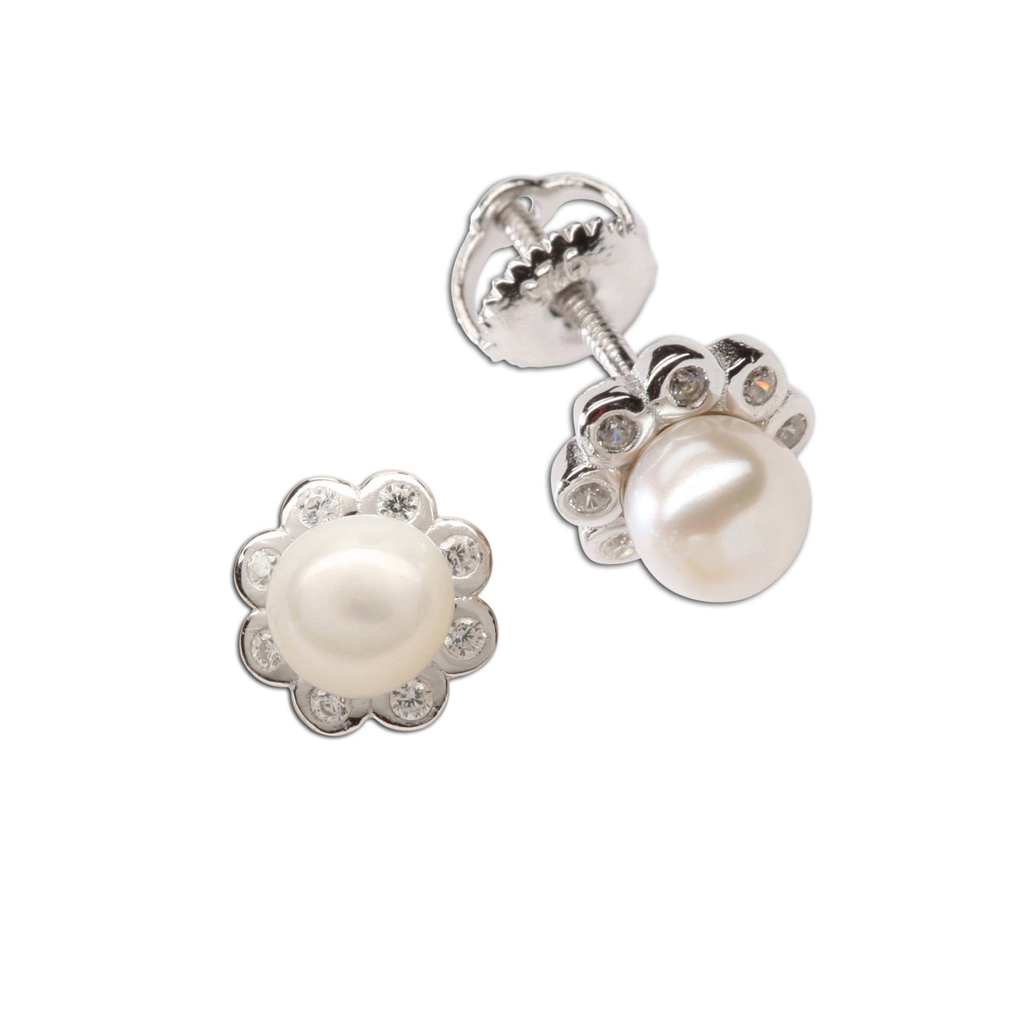 Pearl Button Earrings - White