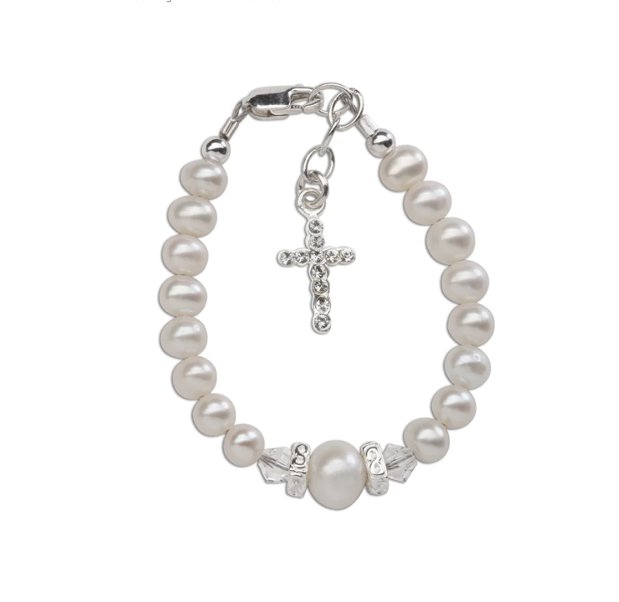 Pearl Cross Bracelet - Silver