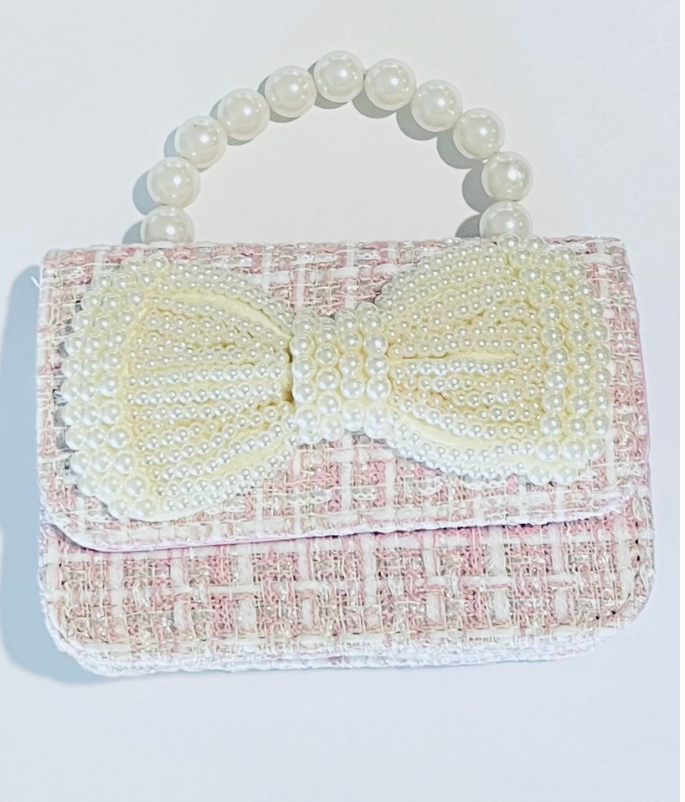 Pearl Bow Tweed Bag