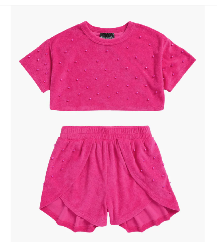 Tween Faux Pearl Cover-Up Crop Top & Shorts Set