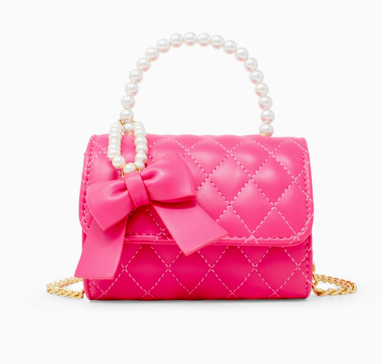 Quilted Pearl Handle Bow Ribbon Handbag