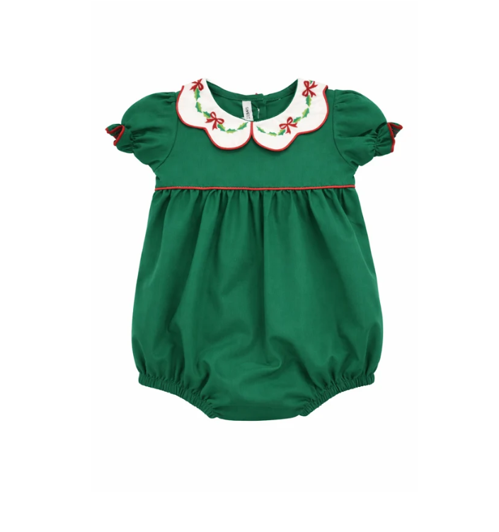 Bow & Holly Emb Scallop Collar Grn Bubble