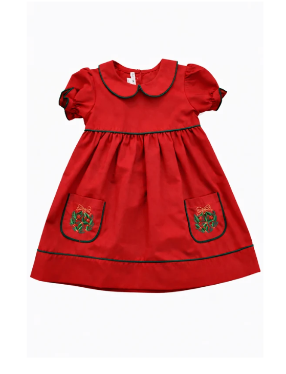 Holly Ornament Emb Red Dress