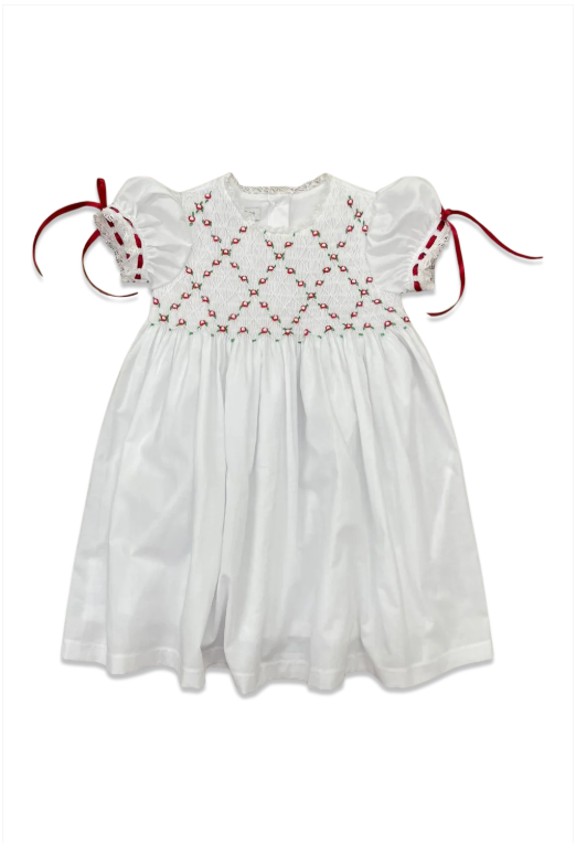 Wht Batiste Smocked Dress-Red & Green