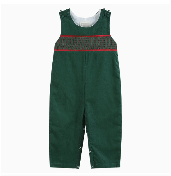 Green Christmas Smocked Overalls