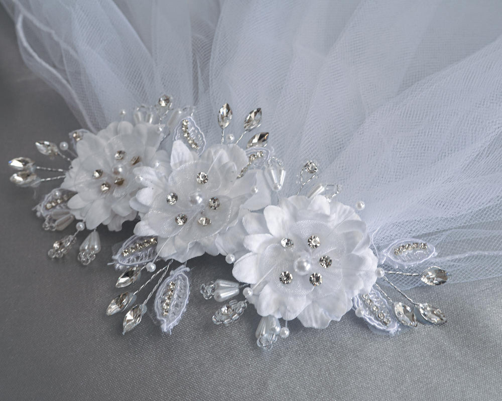 24" Silk Organza Flowers Veil - T311