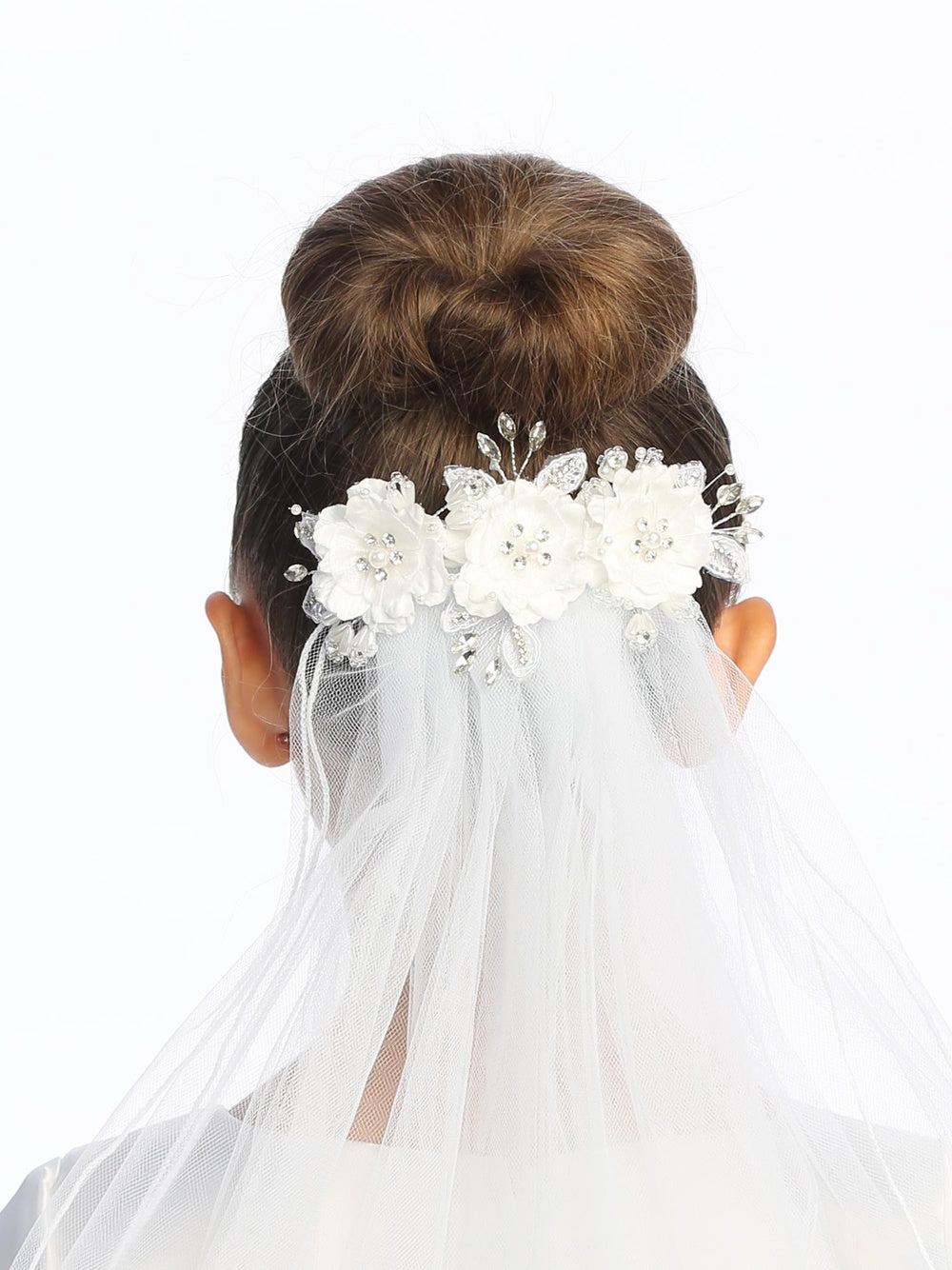 24" Silk Organza Flowers Veil - T311