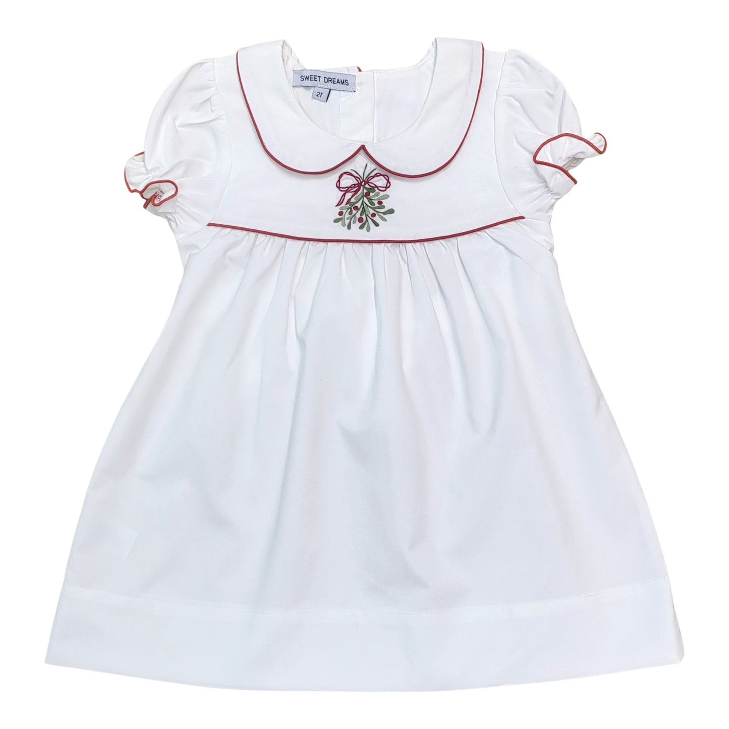 Mistletoe Emb. White Dress