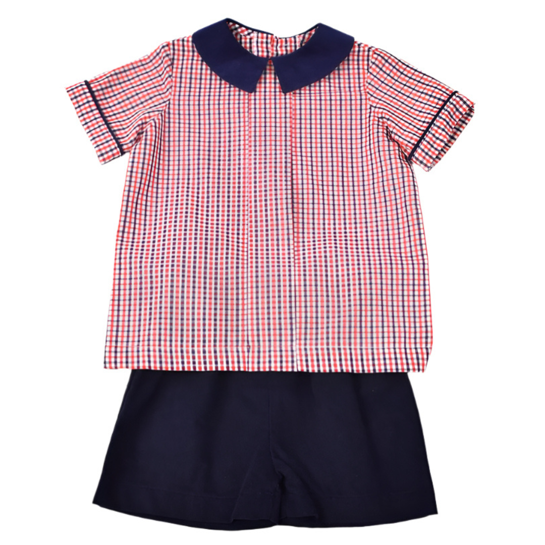Red & Navy Pleated Short Set