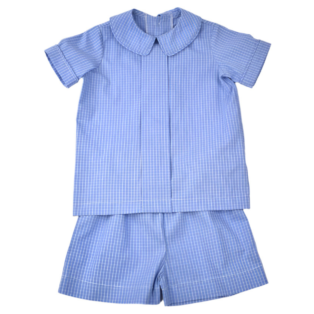 Blue Check Pleated Short Set