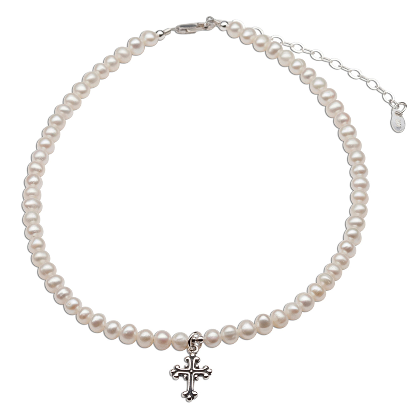 Pearl Cross Necklace - Silver
