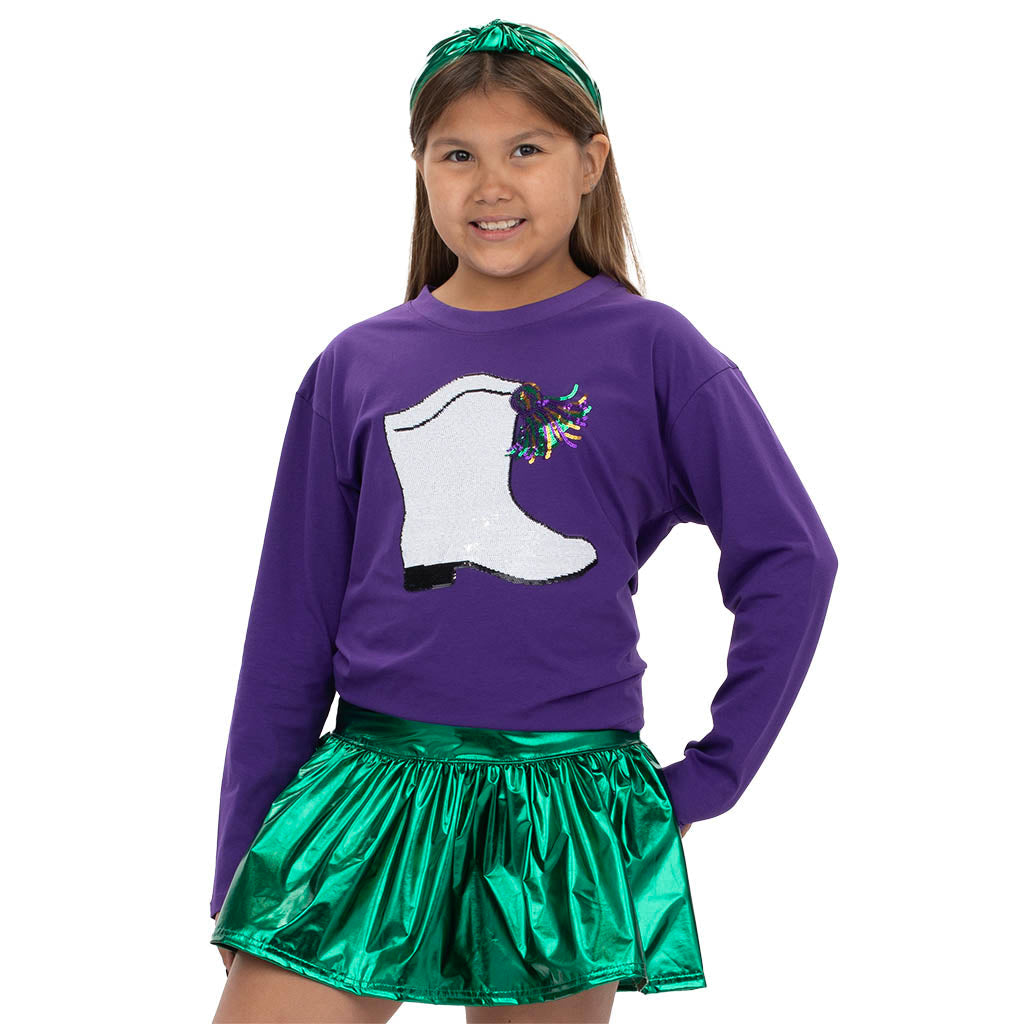 Mardi Gras Sequin Boot L/S Top