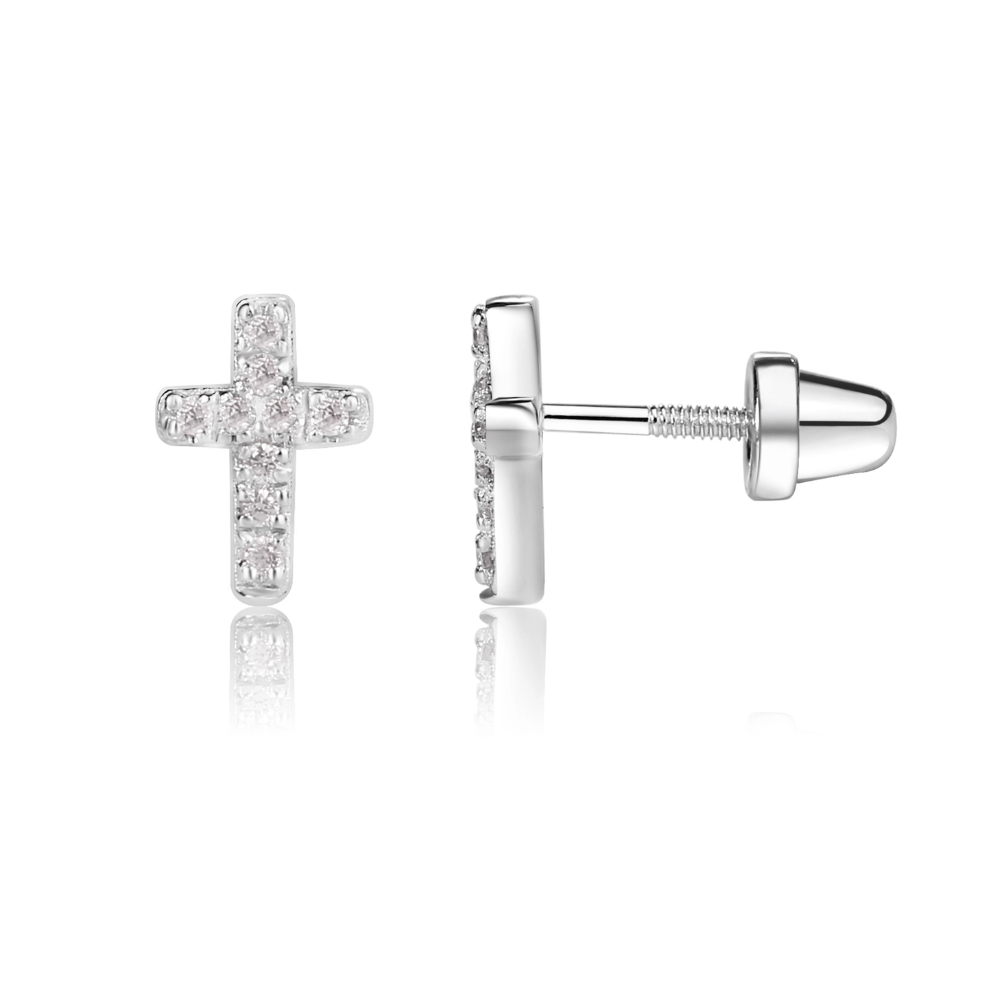 Silver Cross Earrings - Clear